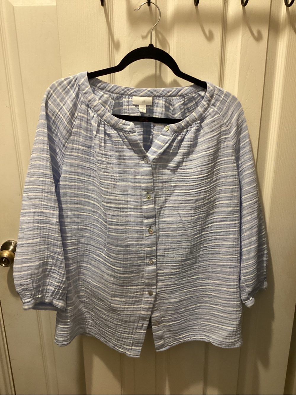 J. Jill Light Blue & White Striped Button-Front Shirt